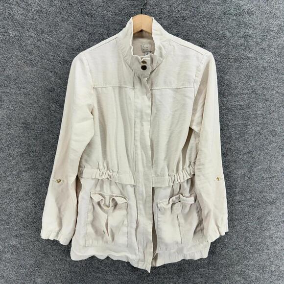 a new day Jackets & Blazers - A New Day Jacket Women M Medium Beige Full Zip Long Sleeve Pockets Rayon Casual